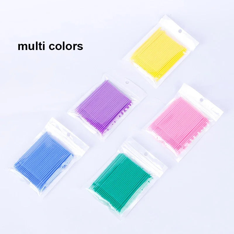 100PCS Eyelash Cleaning Brushes – Micro Cotton Swabs for Lash Extensions & Makeup Removal