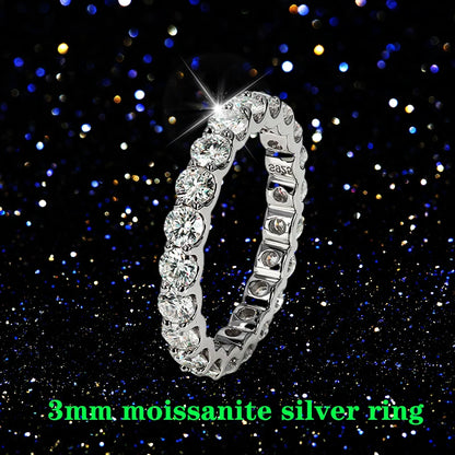 0.1ct 3mm D VVS Moissanite Full Eternity Band Ring – 925 Sterling Silver Engagement & Party Jewelry for Women