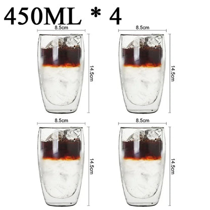 2-18PCS Double Wall High Borosilicate Glass Mugs – Heat Resistant Tea, Coffee, Milk, and Juice Cups, Creative Bar Drinkware Gift Set