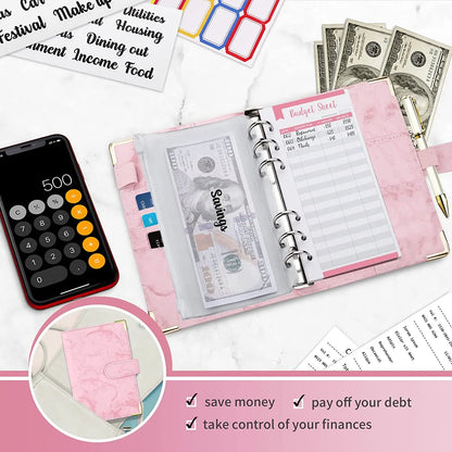 A6 PU Leather Budget Planner – Marble Notebook & Money Saving Organizer for Office, School & Personal Finance