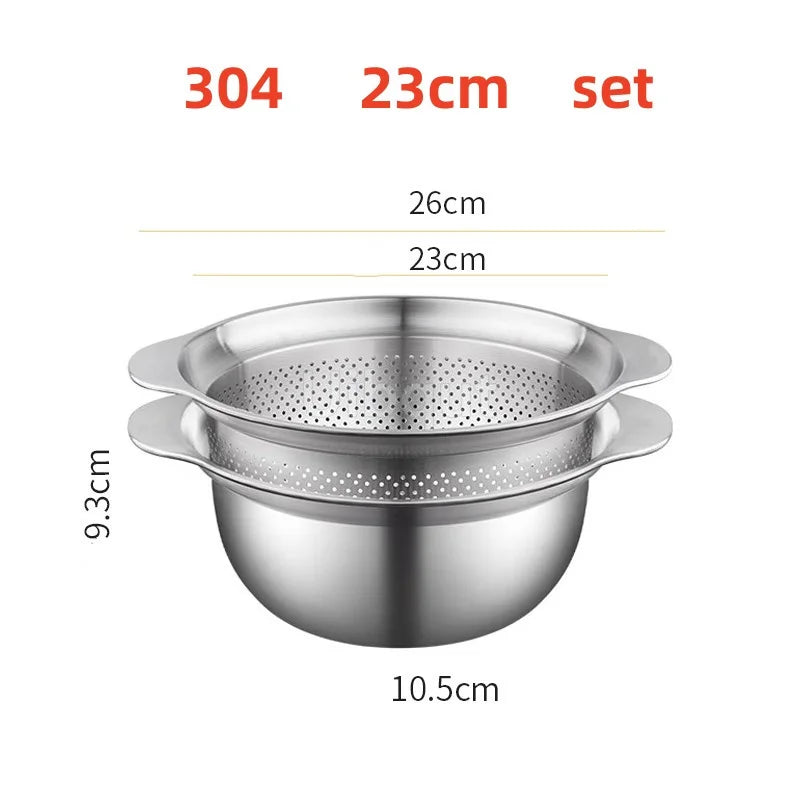 304 Stainless Steel Vegetable Washing Basin & Strainer – Multi-Purpose Rice Washer, Fruit Filter, Kitchen Drain Basket