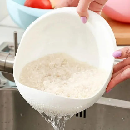 1PC Plastic Rice Sieve & Drain Basket with Handles – Multi-Purpose Kitchen Strainer Bowl for Washing Rice, Vegetables & Fruits