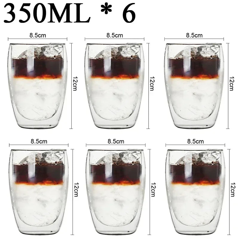 2-18PCS Double Wall High Borosilicate Glass Mugs – Heat Resistant Tea, Coffee, Milk, and Juice Cups, Creative Bar Drinkware Gift Set